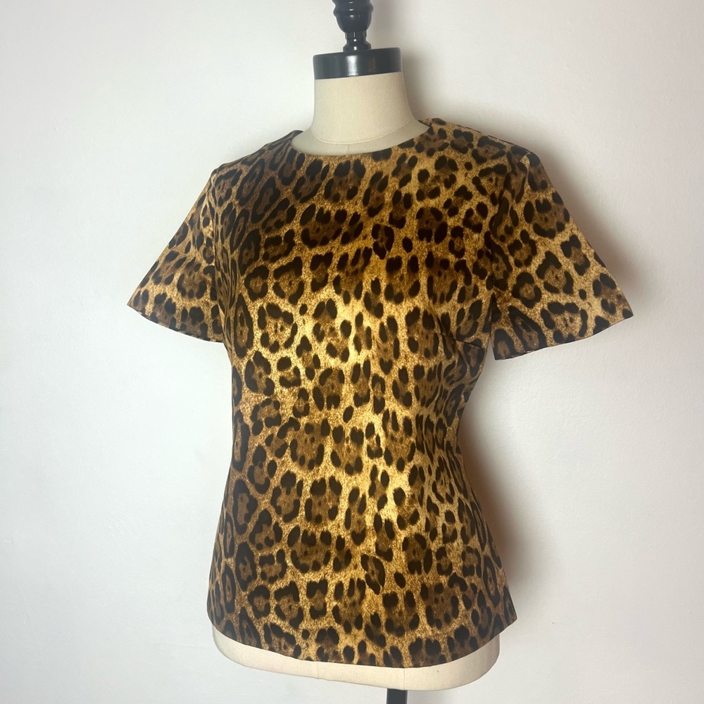 MICHAEL KORS Made In Italy Rayon Leopard Print Short Sleeve Blouse Top Size 10 - Picture 5 of 11